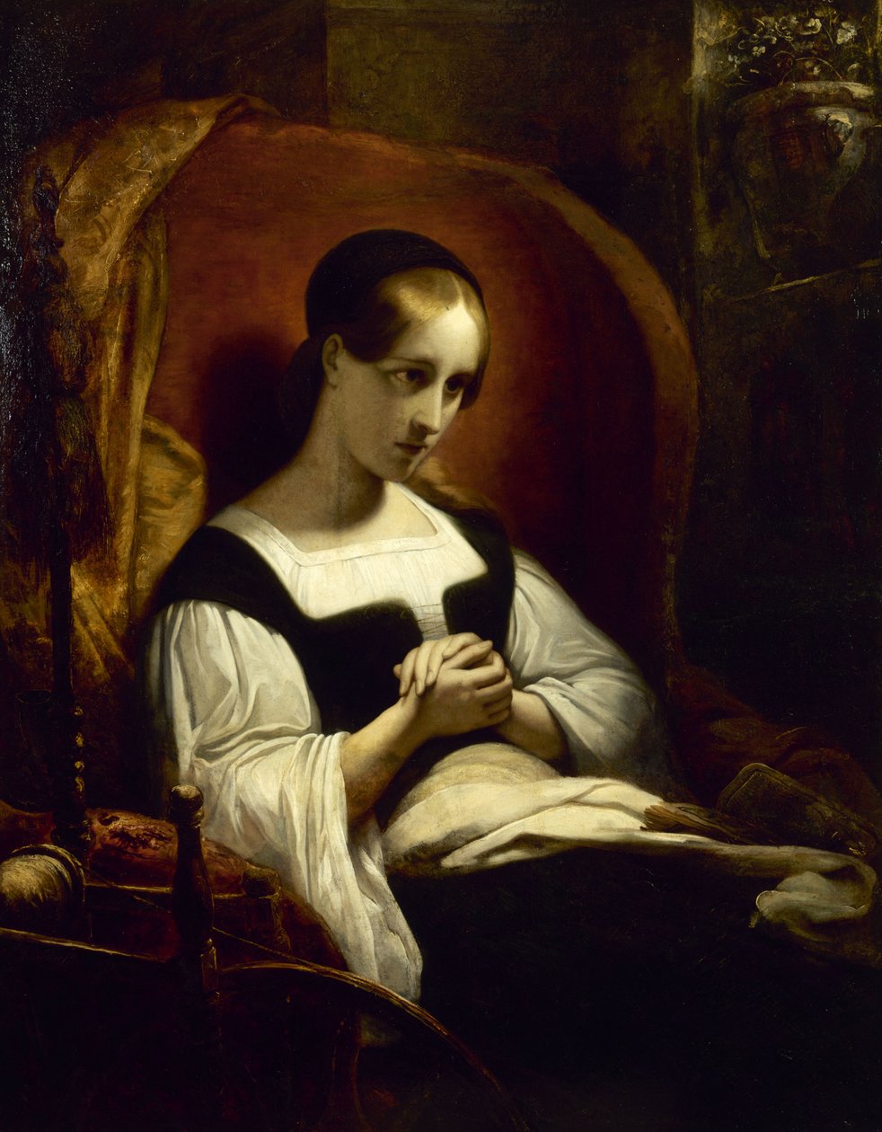 Marguerite au rouet Gretchen pyörivässä pyörässä, n. 1831. tekijältä Ary Scheffer