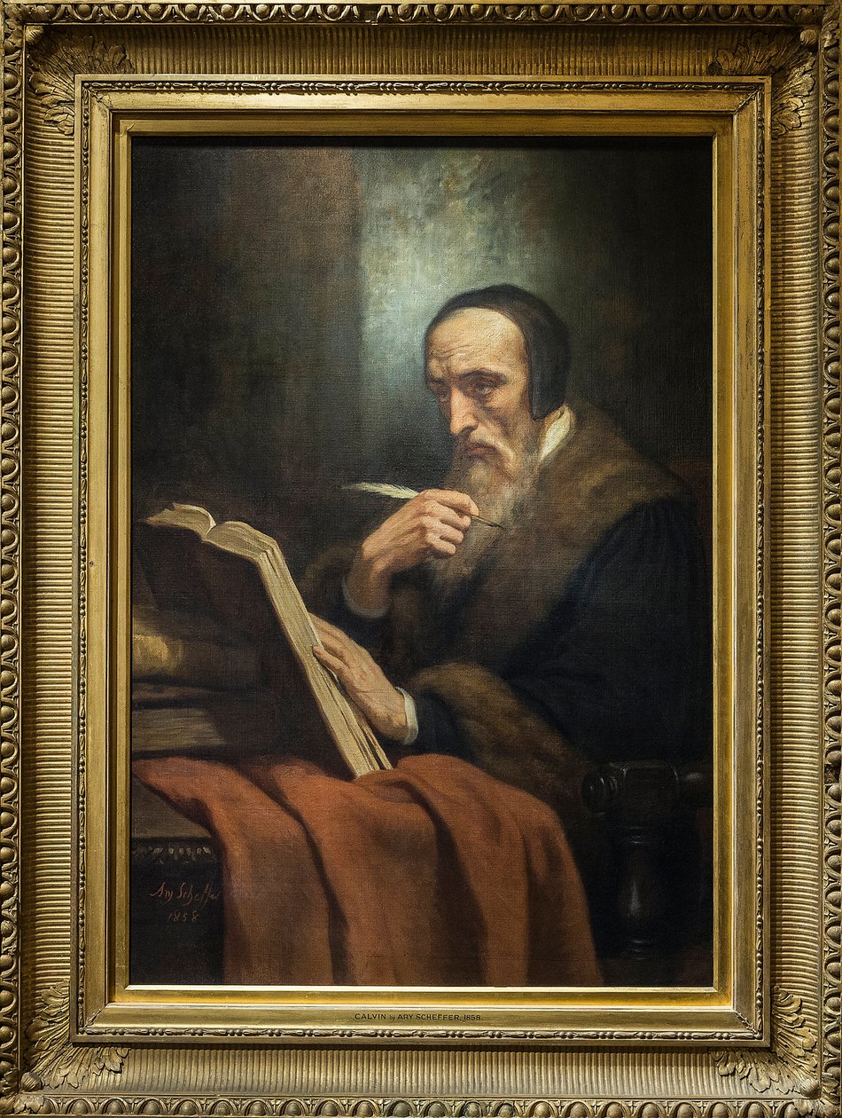 Muotokuva John Calvinista (Jean Cauvin), ranskalainen kirjailija, teologi ja pastori protestanttisen uskonpuhdistuksen aikana (1509-1564) - maalaus Ary Schefferistä (1795-1858). musee de la vie romantique - Pariisi tekijältä Ary Scheffer