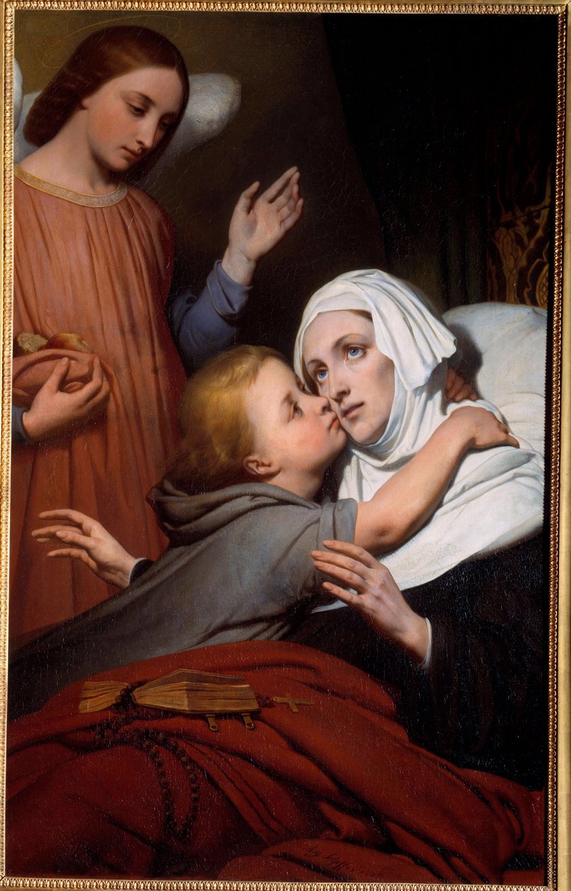Hyväntekeväinen lapsi Pieni lapsi antaa suukon allite-naiselle. Ary Schefferin (1795-1858) maalaus 1840 Nantes, Musee des Beaux Arts tekijältä Ary Scheffer