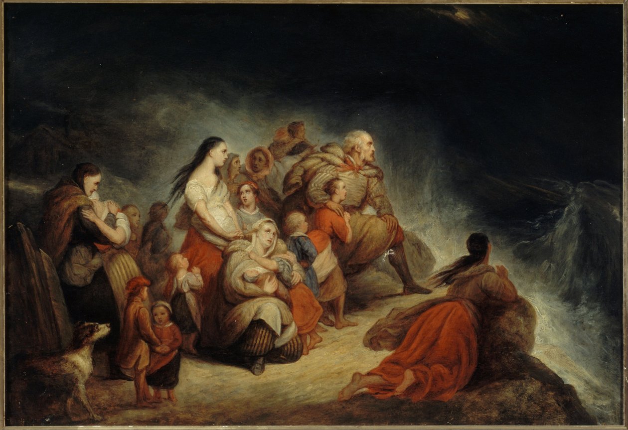 Myrsky, n. 1820 (öljy puulle, kultaus kankaalle) tekijältä Ary Scheffer