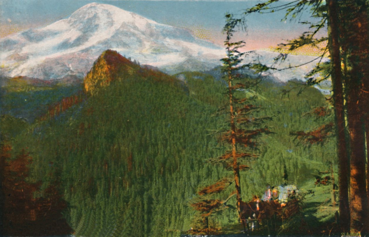 Road at Rickseeker Point, Mount Rainier in the Distance, Washington, 1916 tekijältä Asahel Curtis