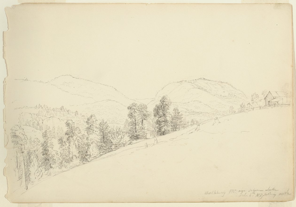 Whorllebury[] Vuori lähellä Schroon Lakea, New York, 1837 (grafiitti paperille) tekijältä Asher Brown Durand