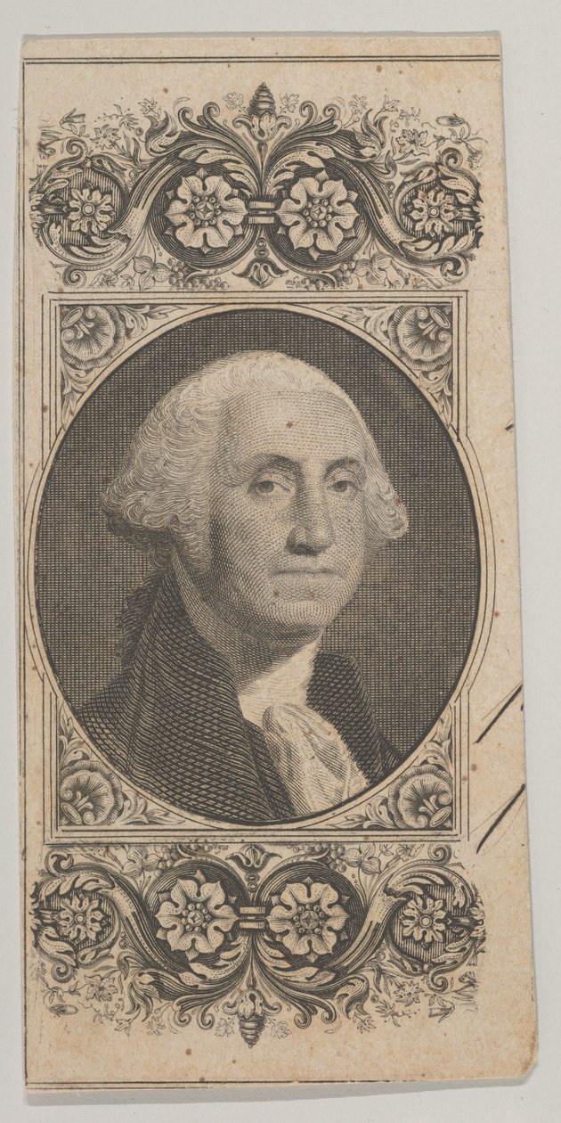 Seteliaihe: Muotokuva George Washingtonista koristepaneelissa, n. 1824-37. tekijältä Asher Brown Durand.