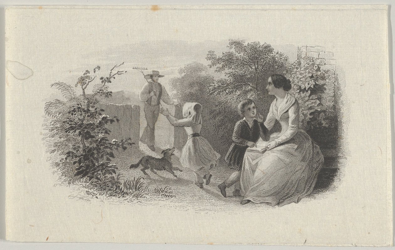 Setelivinjetti perheen kanssa puutarhassa, n. 1824-37. tekijältä Asher Brown Durand.