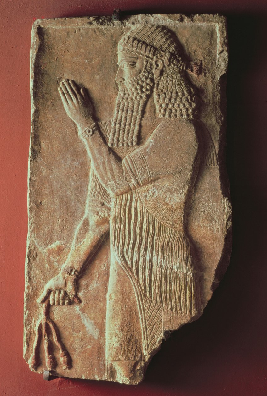 Pappi granaattiomenapuun oksalla, kuningas Sargon II:n palatsista Khorsabadissa, Irakissa, 722-705 eaa. tekijältä Assyrian
