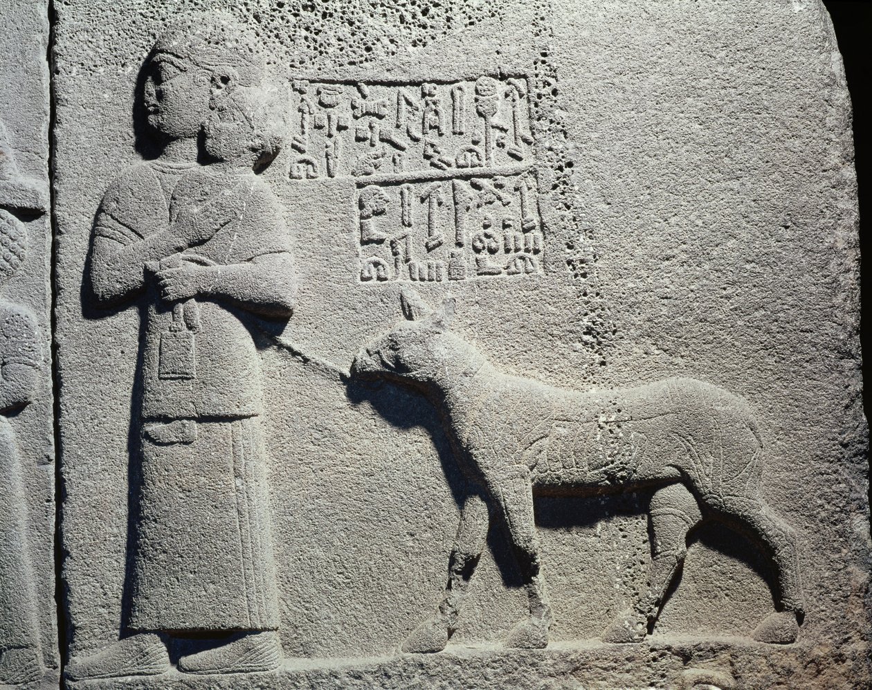 Kuningatar tai sairaanhoitaja kantamassa Tuwarsaisia, kuningas Ararasin nuorin poikaa, Carchemish, uushettiläinen (basaltti) tekijältä Assyrian