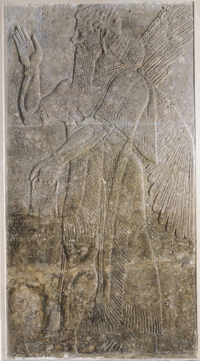 Siivekäistä genietä kuvaava reliefi Nimrudin (Kalah) palatsista (kipsi) tekijältä Assyrian