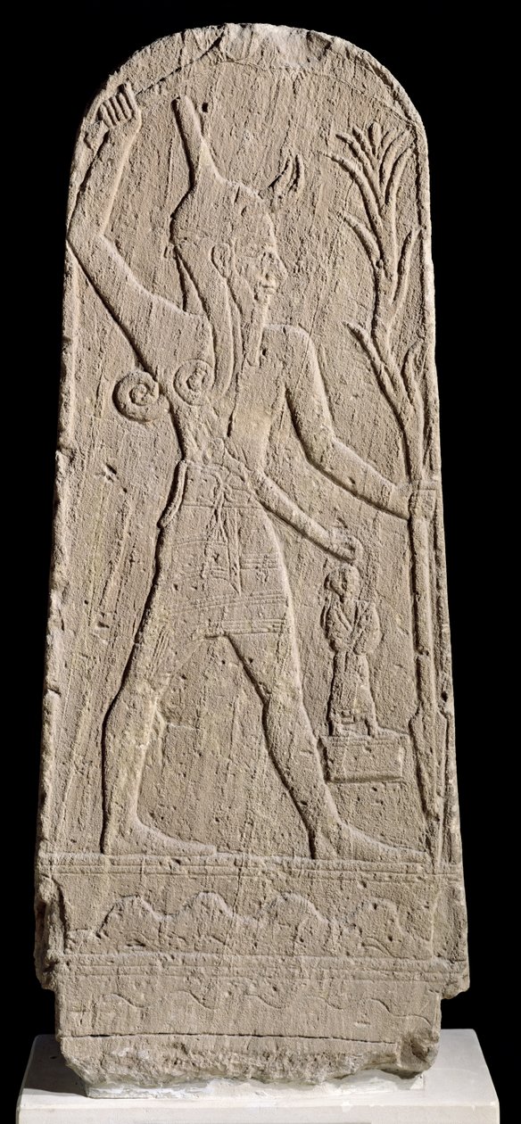 Myrskyjumala Baal salaman kanssa, Ugaritista (Ras Shamra) n. 1350-1250 eKr. (hiekkakivi) tekijältä Assyrian School