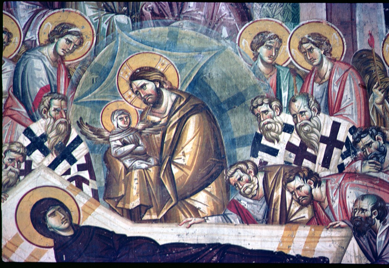 Yksityiskohta Neitsyt Marian nukkumisen freskosta ks. 134450 & 231617. tekijältä Astrapas and Eutychios