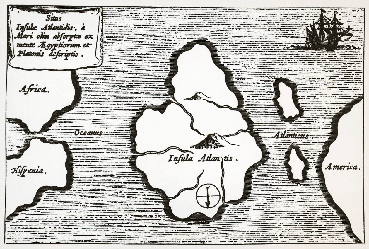 Atlantiksen kartta, "Mundus Subterraneus" tekijältä Athanasius Kircher