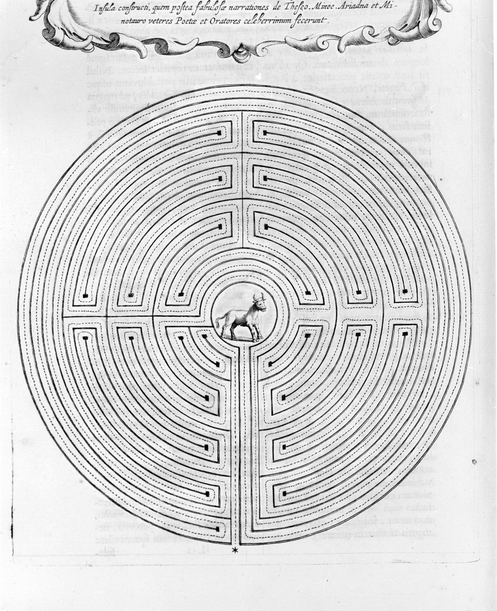 Dedalen suunnittelema Cnossoksen sokkelo - Keskellä on minotaurus - Athanase Kircherin "Turris Babel" - Amsterdam tekijältä Athanasius Kircher