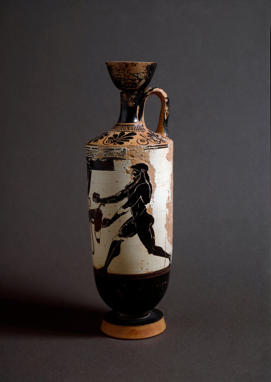 Kreikkalainen taide: "" Herakles ja Atlas"" Atlas Detail. Lekythos (lecyth) valkoinen toteutti Athenen taidemaalari (450-400 eKr.). Athenes, kansallinen arkeologinen museo tekijältä Athena Painter (workshop of)