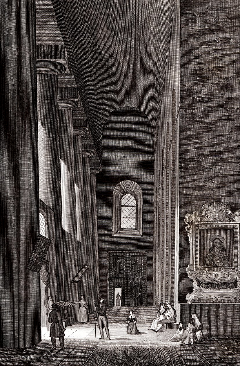Nativita di Maria Santissiman katedraalin sivukäytävä Syrakusassa, Sisiliassa, Italiassa, kuparikaiverrus, noin 19x29 cm tekijältä Attilio Zuccagni Orlandini