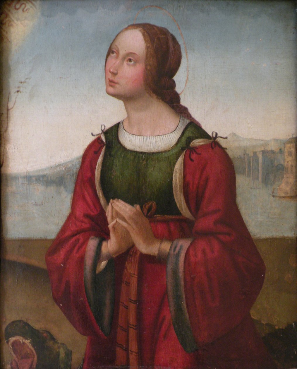 ranska: Sainte Marguerite en prière Saint Margaret rukoilemassa tekijältä attributed to Lorenzo Costa