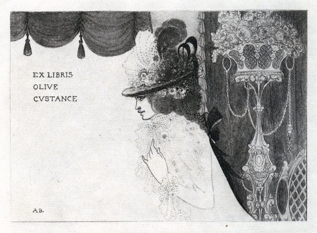 Suunnittelu kirjalautaselle Olive Custancelle (syväpaino) tekijältä Aubrey Beardsley