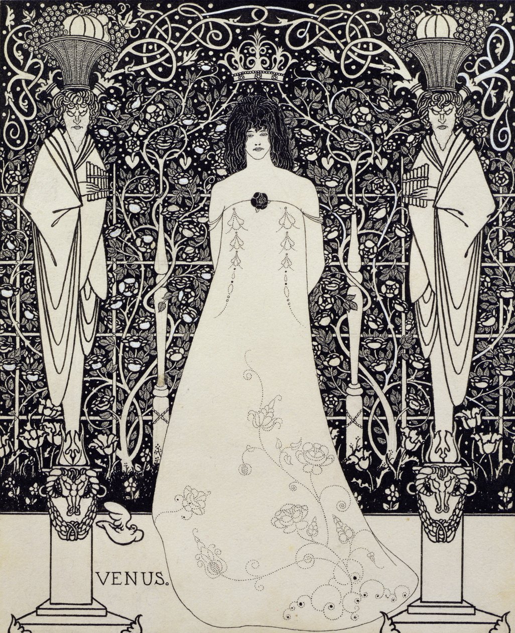 Etukappale "Venus and Tannhauser", n. 1895 (kynä ja muste) tekijältä Aubrey Beardsley