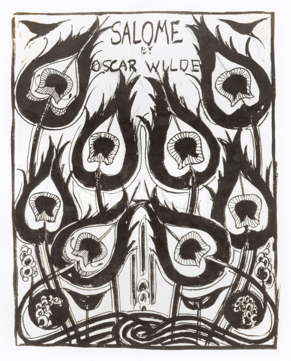 Alkuperäinen luonnos Oscar Wilden (1854-1900) "Salomen" kannelle n. 1894 (muste paperille) tekijältä Aubrey Beardsley