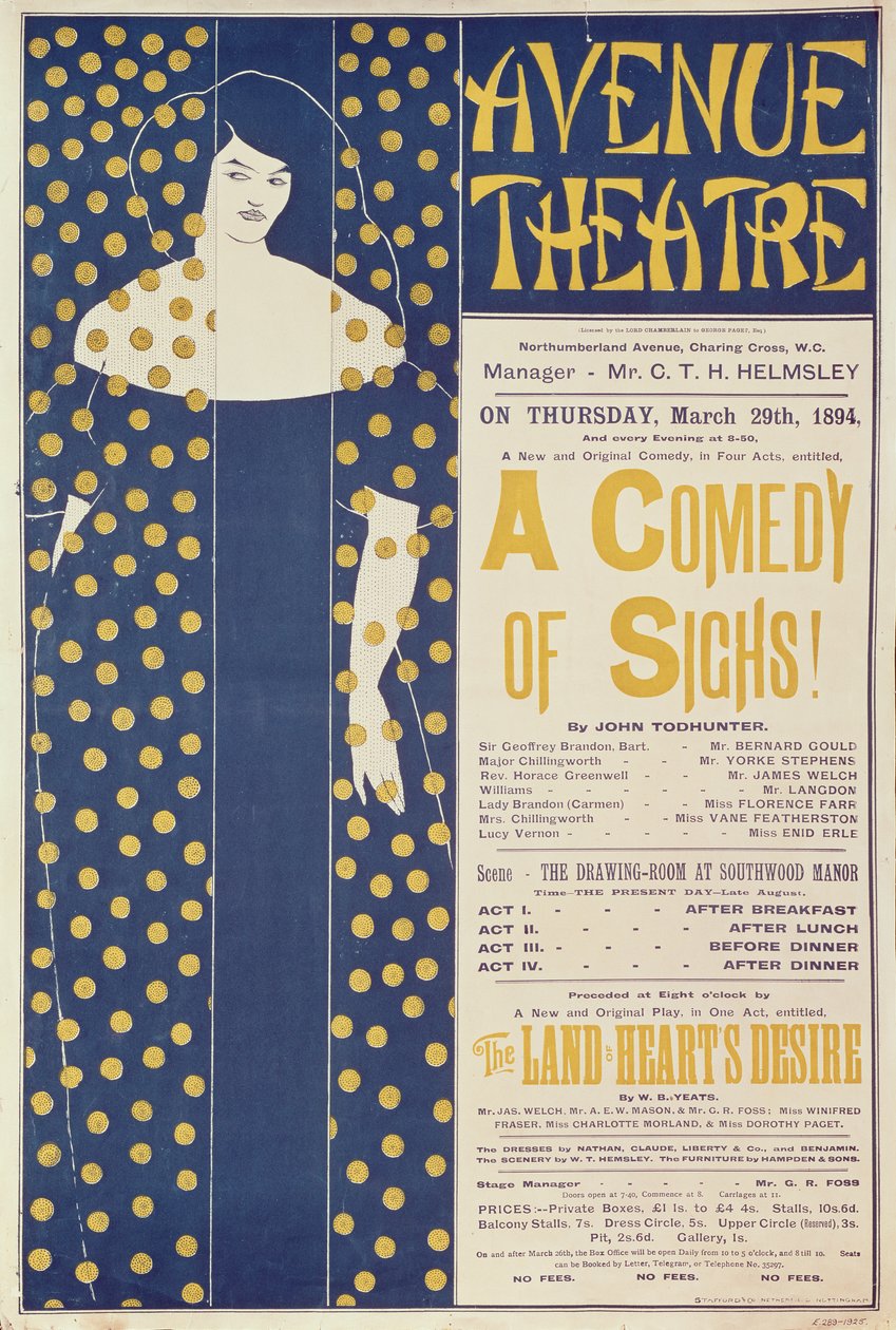 Julistemainos "A Comedy of Sighs", John Todhunterin näytelmä, 1894 tekijältä Aubrey Beardsley