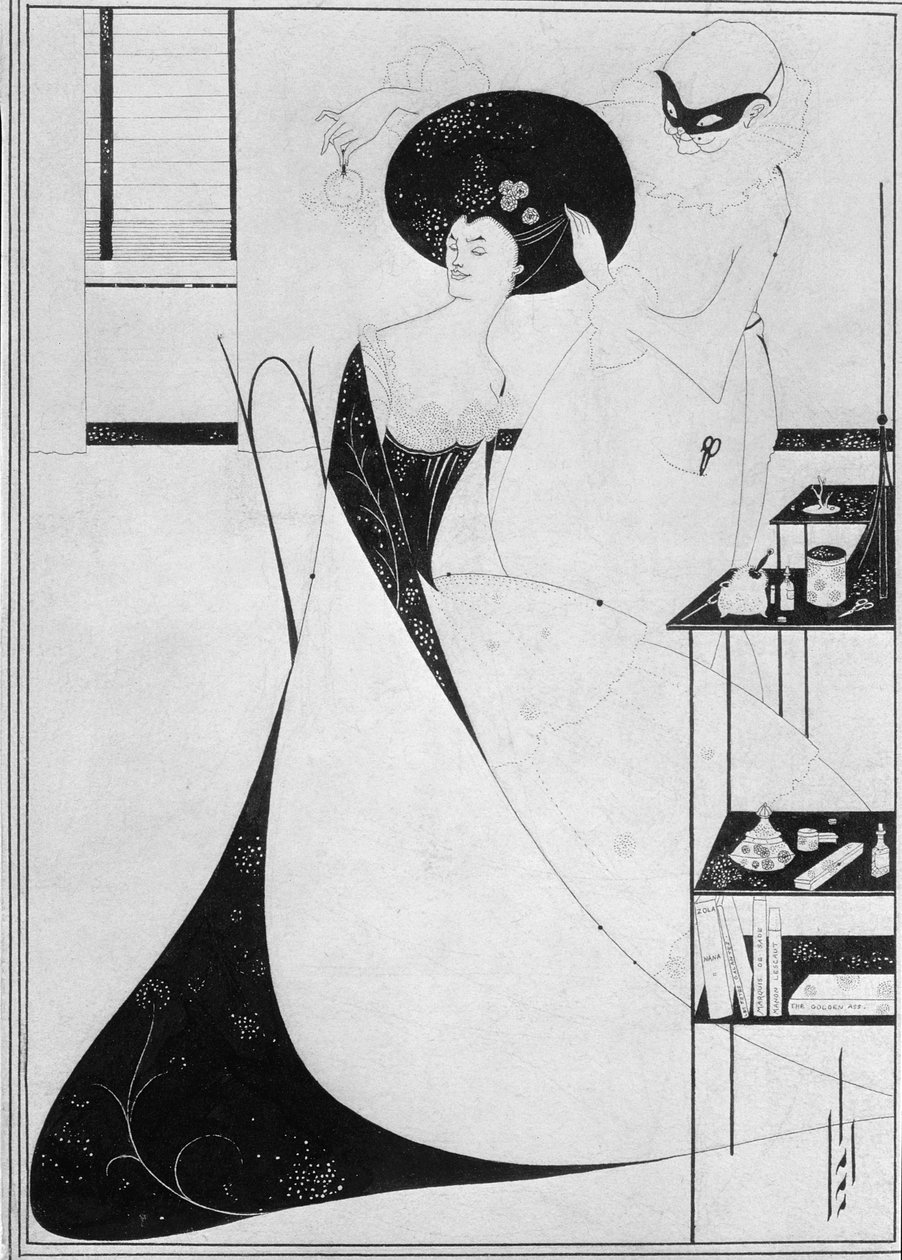 The Toilet of Salome, kuvitus Oscar Wilden näytelmän "Salome" englanninkieliseen painokseen, 1894 (intialainen muste paperille) tekijältä Aubrey Beardsley