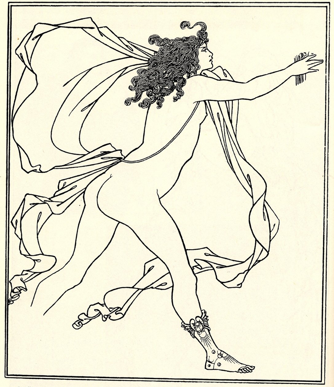 Apollo jahtaa Daphnea, 1896 tekijältä Aubrey Beardsley