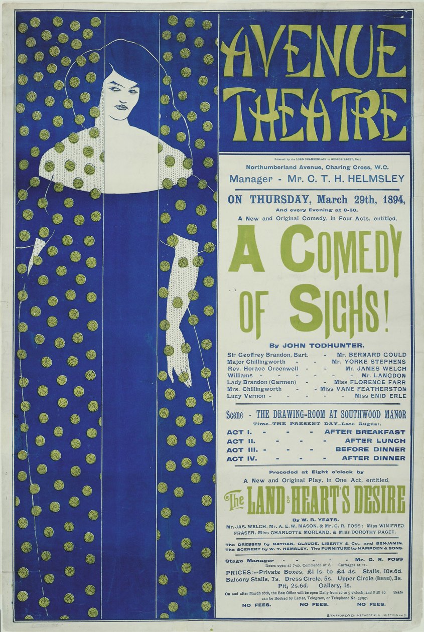 Avenue Theatre, Huokausten komedia! Juliste, 1894 tekijältä Aubrey Beardsley