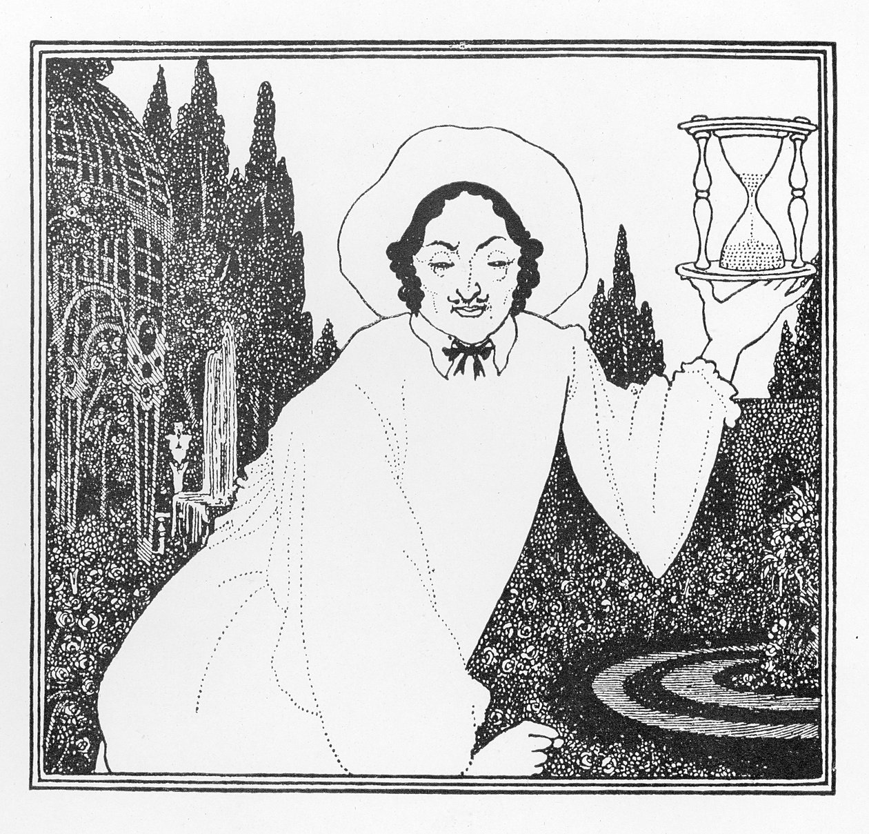 Kansisuunnittelu teokseen "The Pierrot of the Minute", 1897 tekijältä Aubrey Beardsley