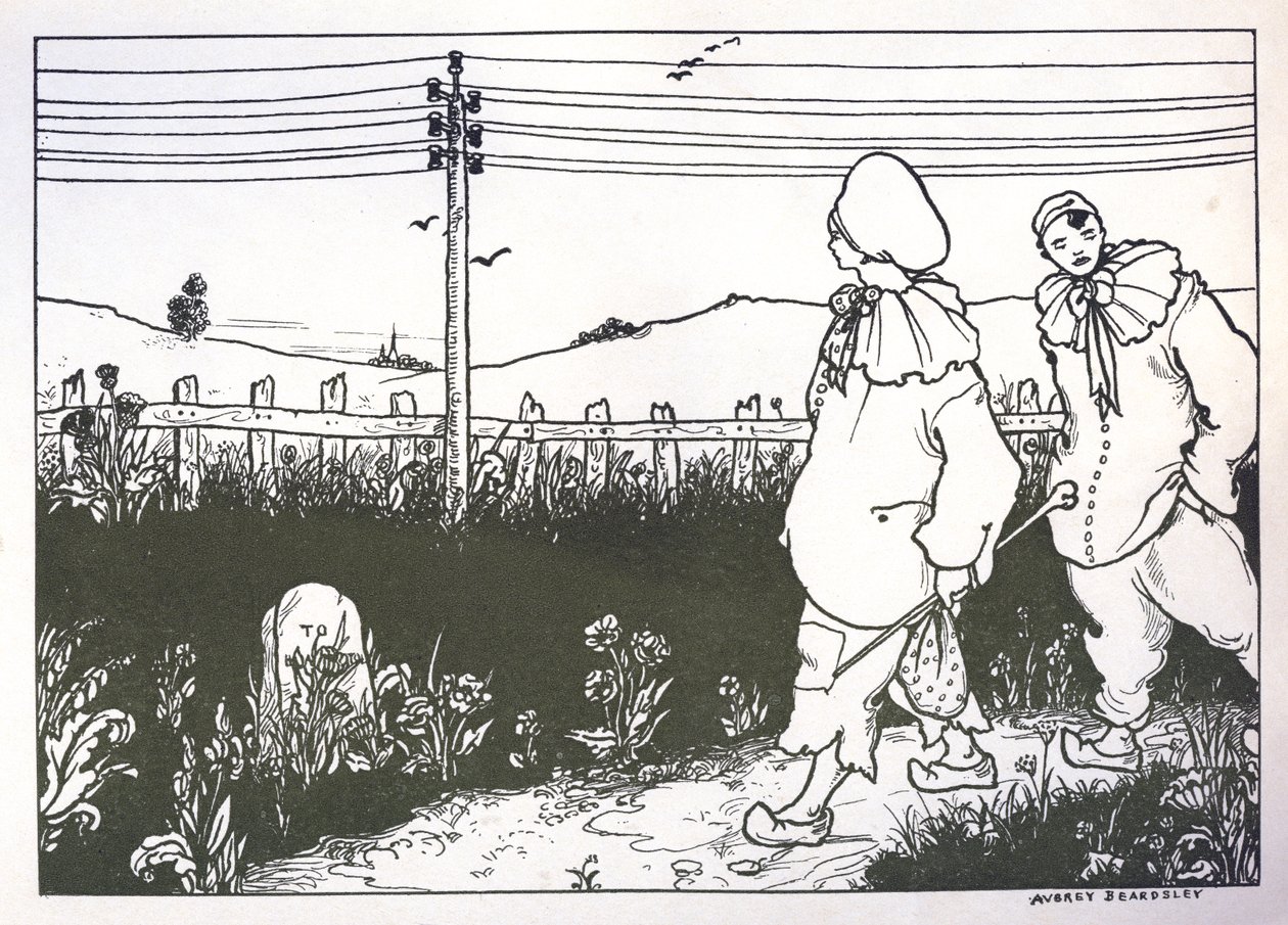 Pierrotin etulehden luonnos, 1896. tekijältä Aubrey Beardsley