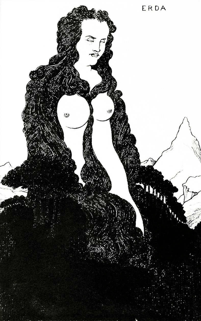 Erda, kuvitus teokselle "Das Rheingold" 1896 tekijältä Aubrey Beardsley