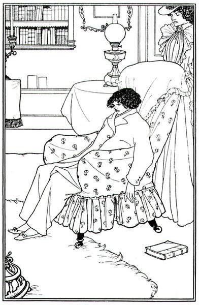 Huonekalut ja erilaiset esineet 1100- ja 1300-luvuilta tekijältä Aubrey Beardsley