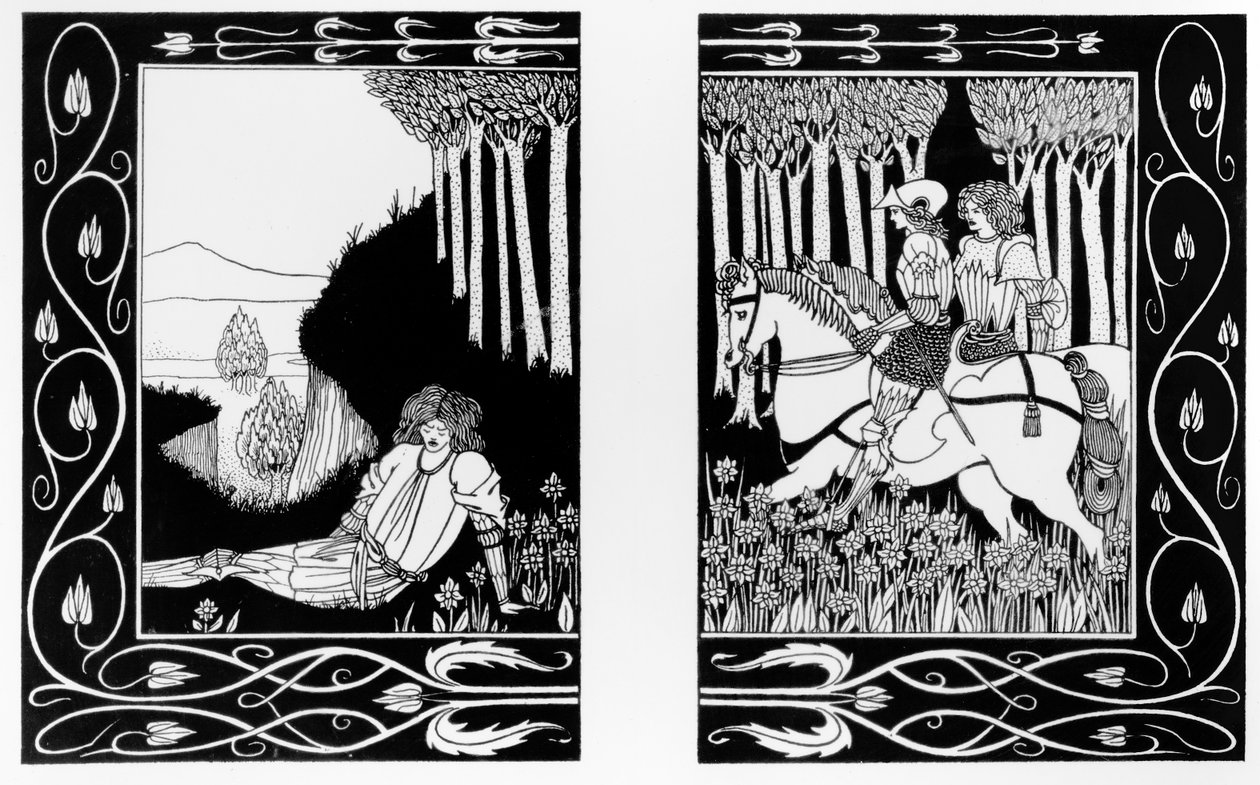 Kuinka kuningas Mark ja Sir Dinadan kuulivat Sir Palomidesin, piirros Sir Thomas Maloryn teoksesta "Le Morte d