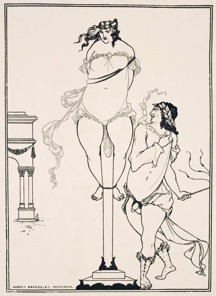 Juvenal ruoskii naista,1896 (kaiverrus) tekijältä Aubrey Beardsley