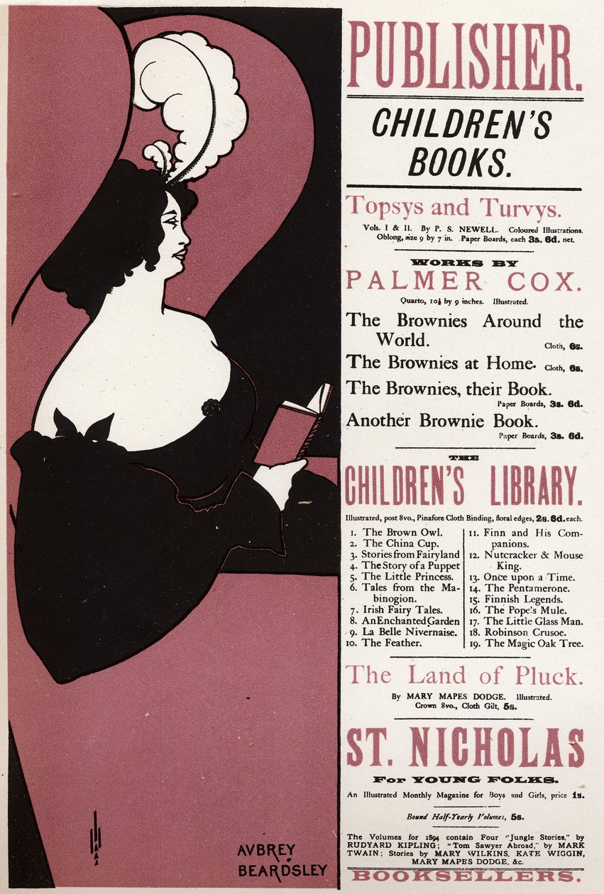 Kirjallisuus. Lastenkirja. Kirjasto Lontoossa, kirjoittaja, Englanti tekijältä Aubrey Beardsley