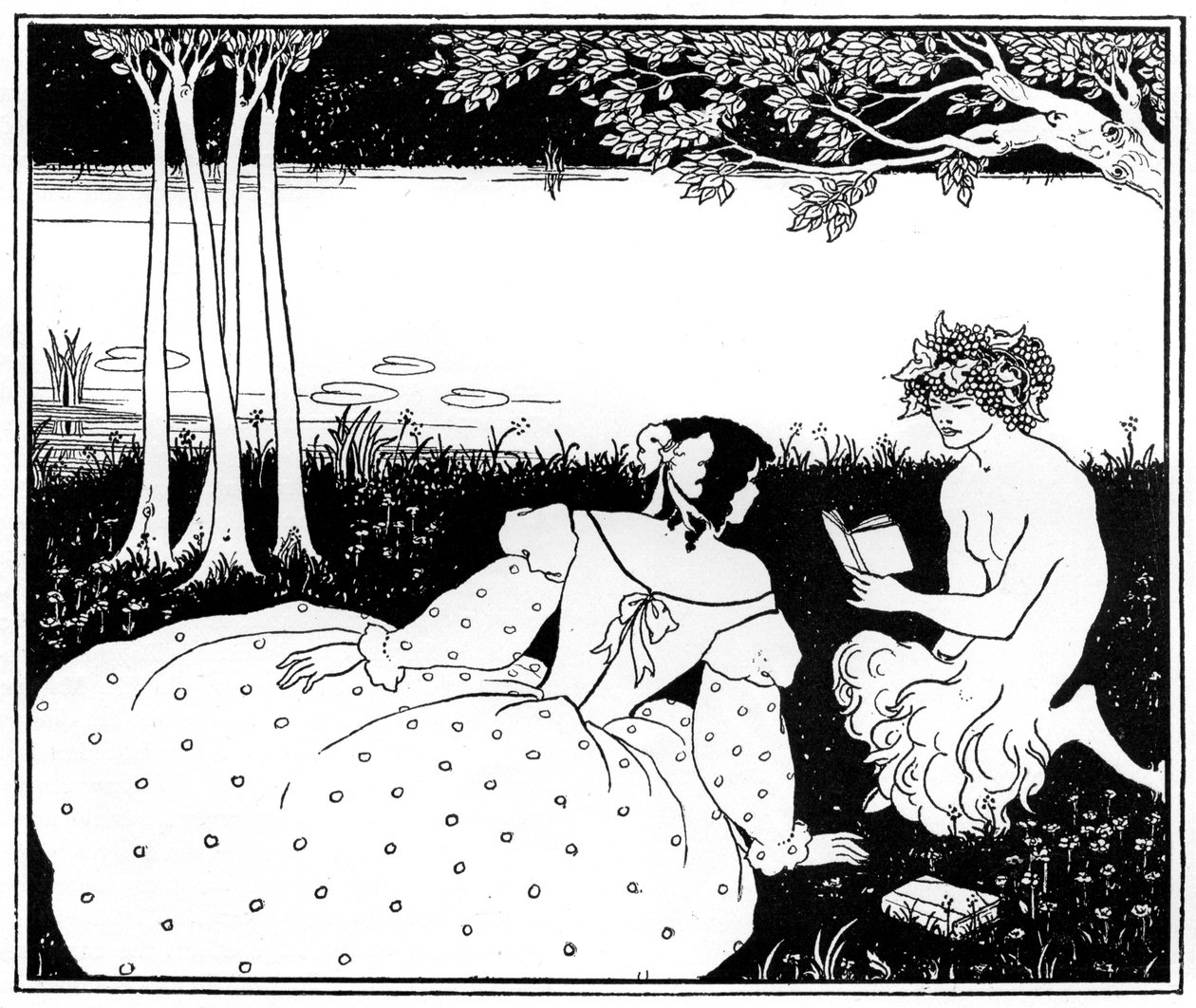Pan lukemassa naiselle puron rannalla, 1898. tekijältä Aubrey Beardsley