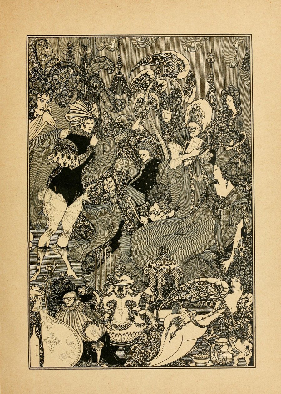 Lukon raiskaus. Kuvitus Alexander Popen pernaluolaan tekijältä Aubrey Beardsley