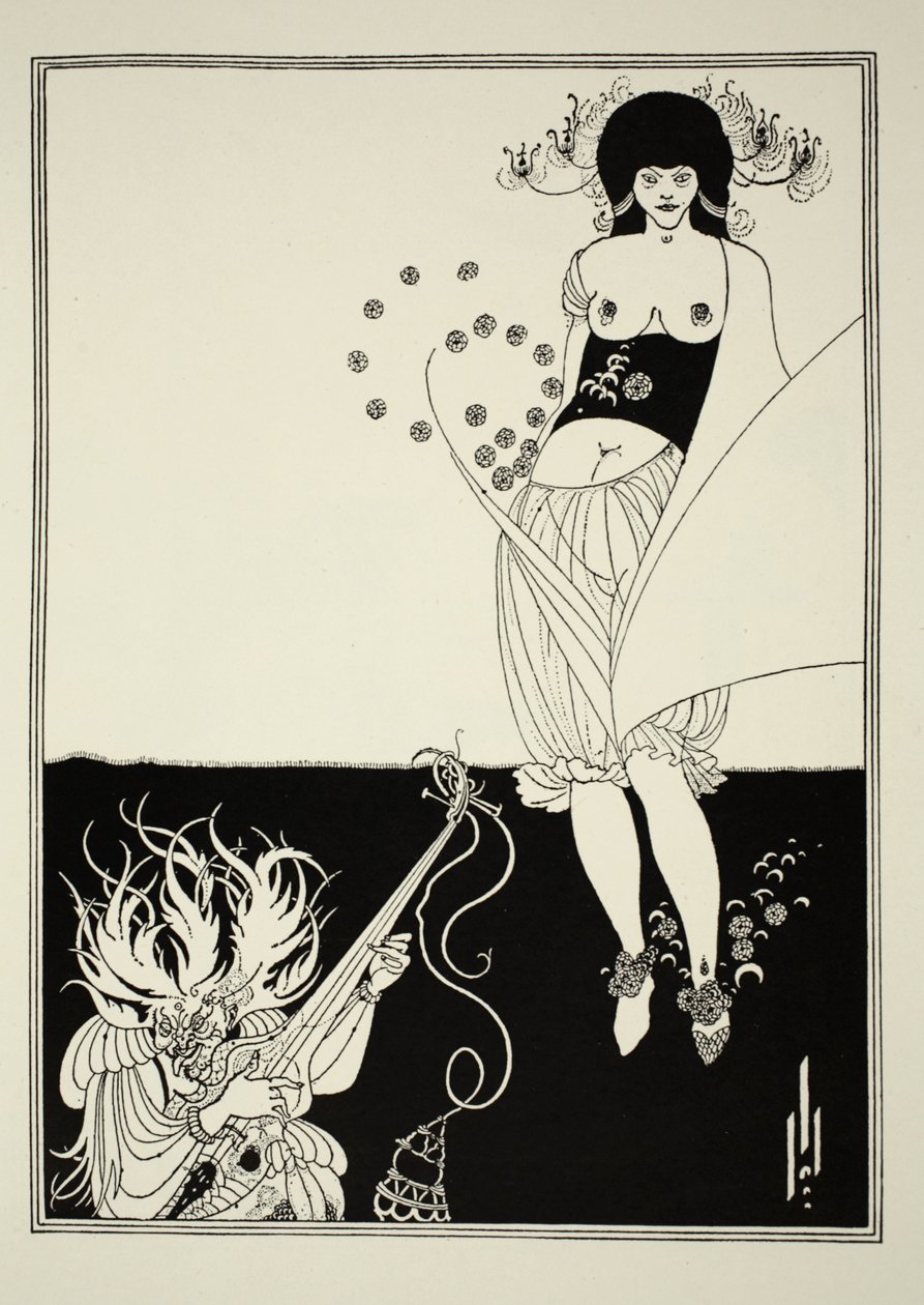 Vatsatanssi, Oscar Wilden (1854-1900) "Salomesta" 1893 (rivipainatus) tekijältä Aubrey Beardsley