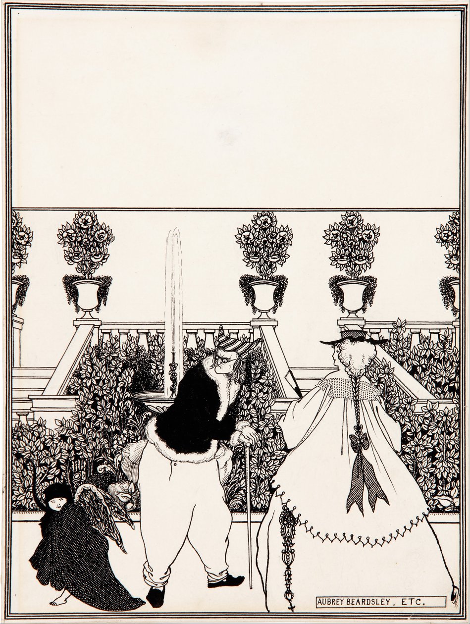 Amorin karkottaminen puutarhasta, valmistava piirros "The Savoy" -julkaisun numeron 3, heinäkuu 1896, kansisuunnitelmaa varten tekijältä Aubrey Beardsley