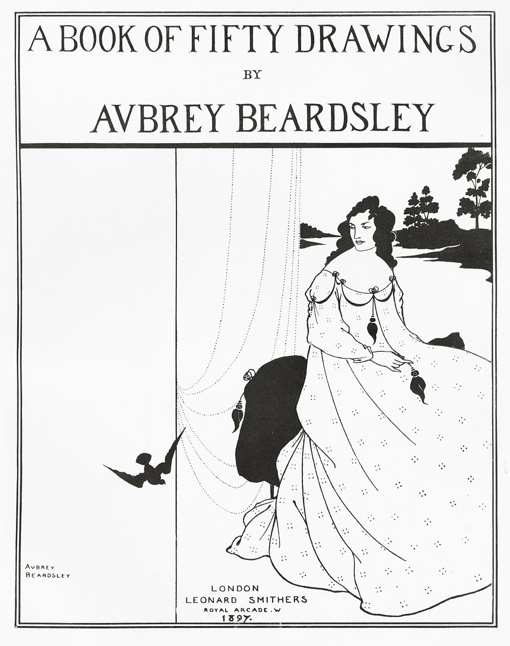 Nimisivu julkaisulle "A Book of Fifty Drawings", 1897 tekijältä Aubrey Beardsley