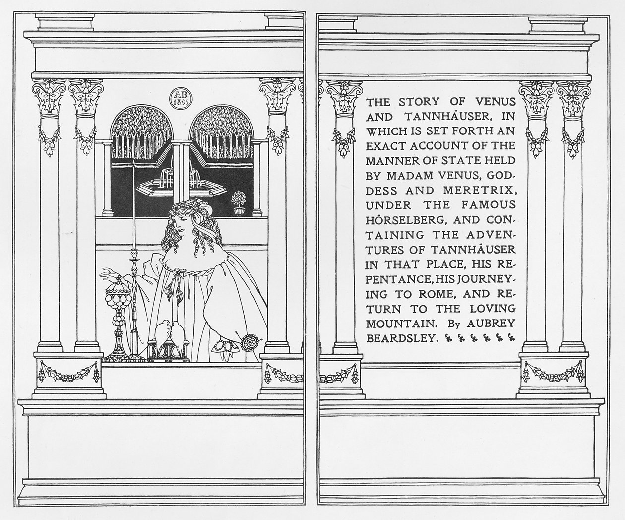 Nimisivu Venuksen ja Tannhauserin tarinasta, 1895 tekijältä Aubrey Beardsley