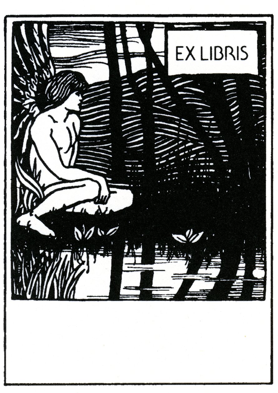 Aubrey Beardsleyn (1872-1898) vinjetti-exlibris (ex-libris) tekijältä Aubrey Beardsley