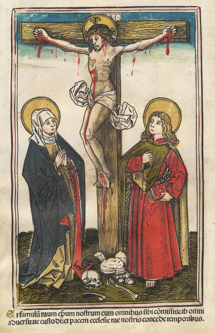 Kristus ristillä Neitsyen ja Pyhän Johanneksen kanssa tekijältä Augsburg 15th Century