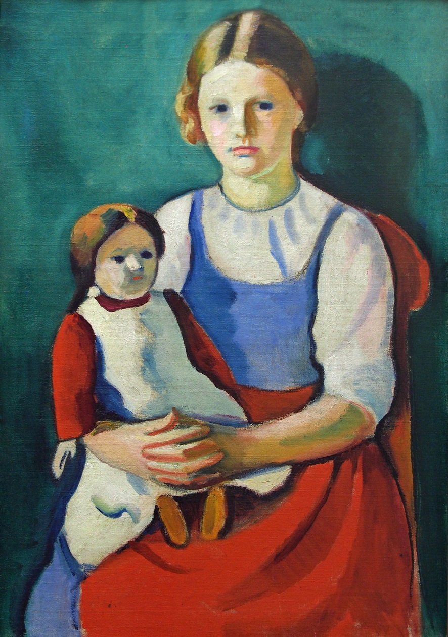 Blondit Mädchen mit Puppe tekijältä August Macke