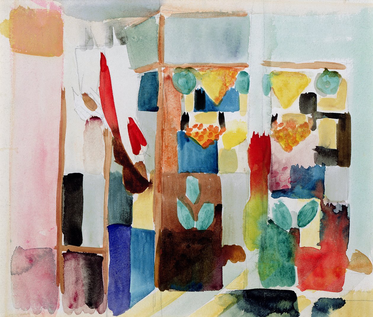 Lapset vihanneskaupassa I, 1913 (akvarelli paperille) tekijältä August Macke