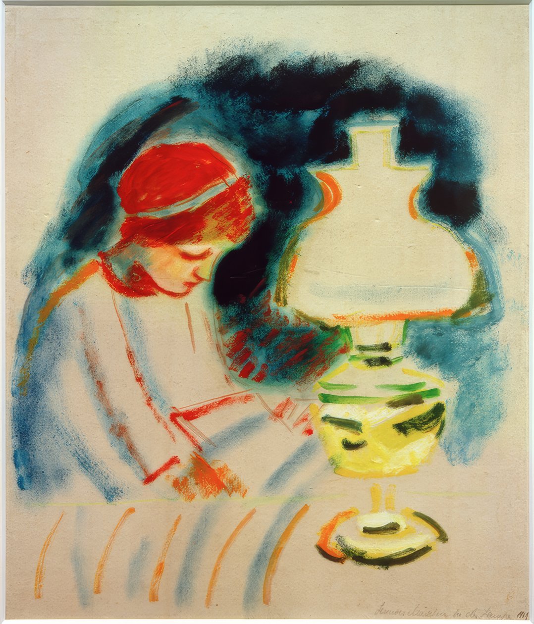 Lesendes Mädchen bei der Lampe, 1911 tekijältä August Macke