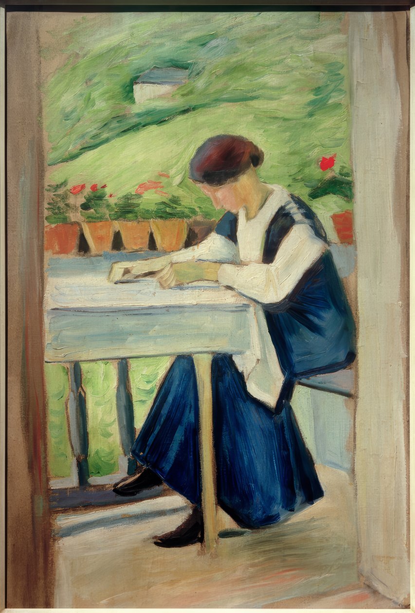 Mädchen auf dem Balkon II (im blauen Kleid) tekijältä August Macke