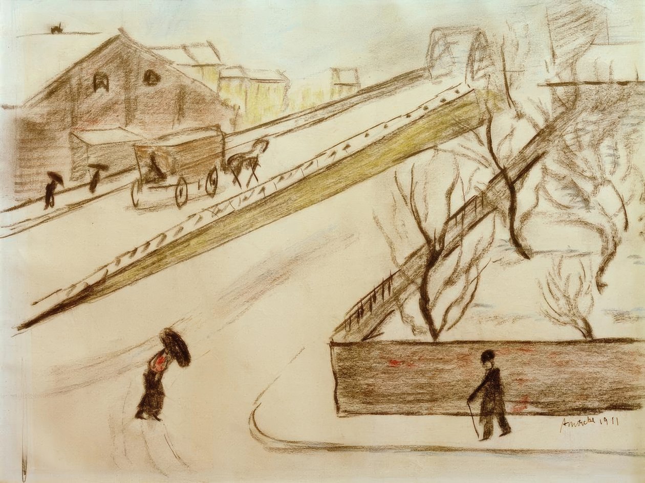 Straßenecke im Schnee tekijältä August Macke