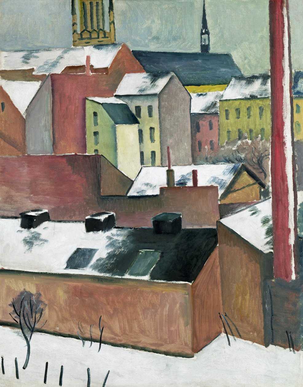 Pyhän Marian kirkko Bonnissa lumessa, 1911 (öljy paperille) tekijältä August Macke