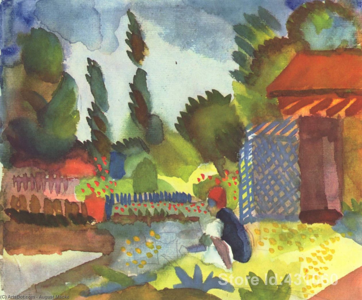 Tunisin maisema, jossa on istuvia arabeja tekijältä August Macke