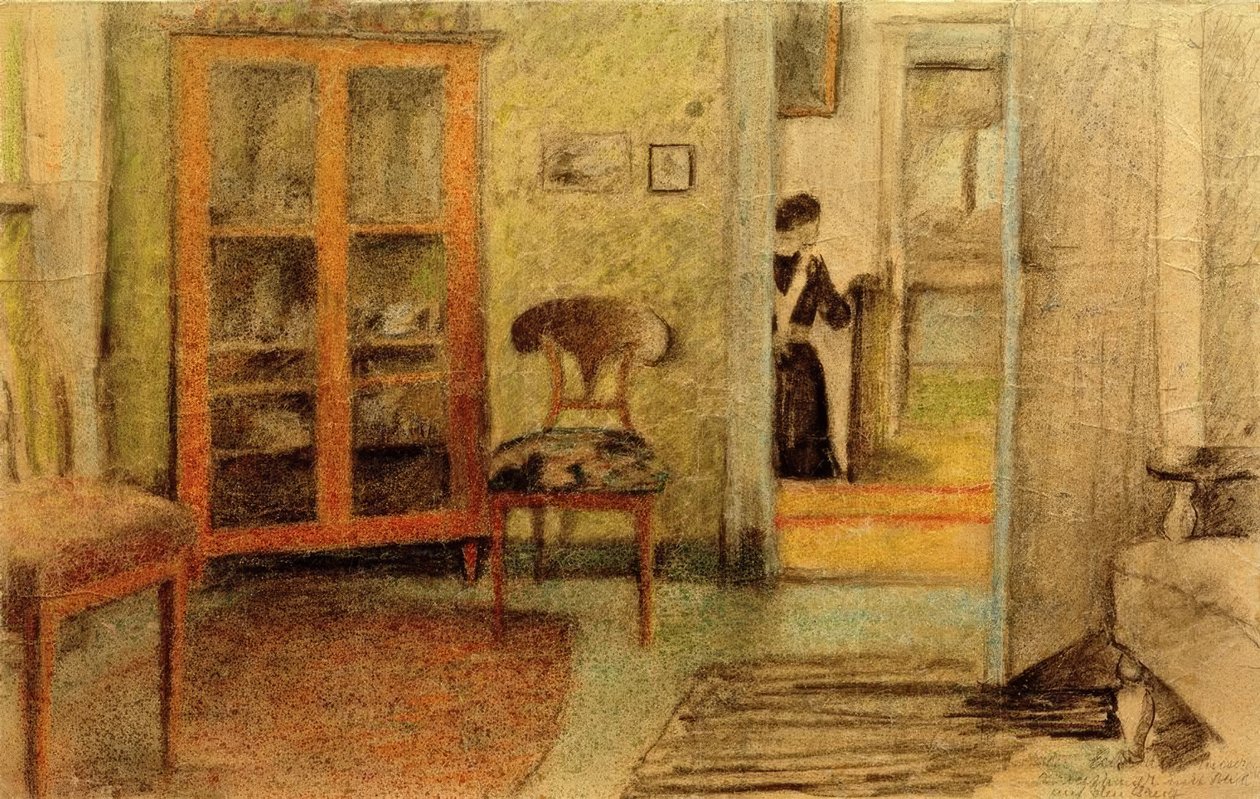 Unser Wohnzimmer mit Blick auf den Gang tekijältä August Macke