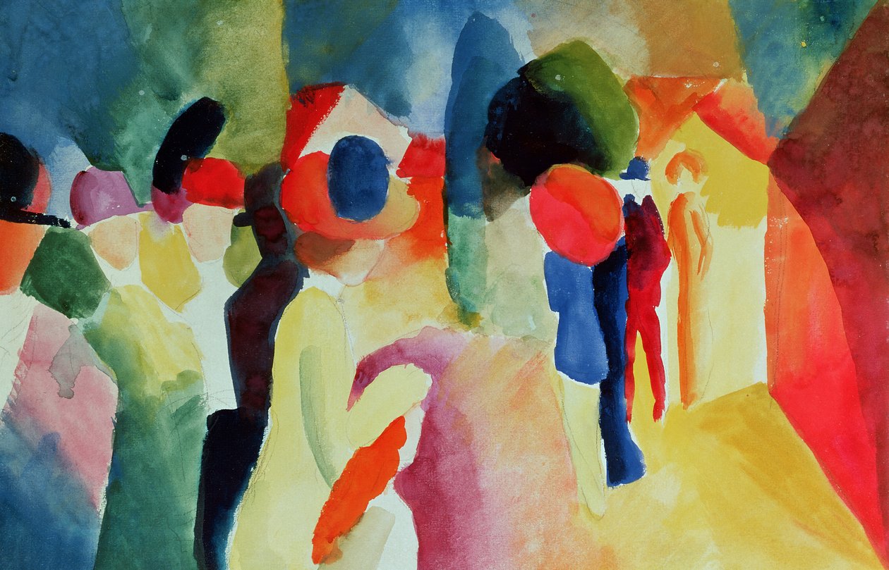 Nainen keltaisella takilla, 1913 (akvarelli) tekijältä August Macke