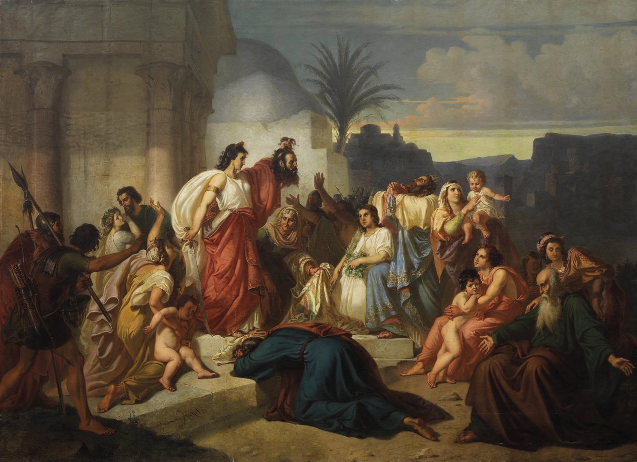 Judith zeigt den Bethuliern das Haupt des Holofernes tekijältä August von Heckel